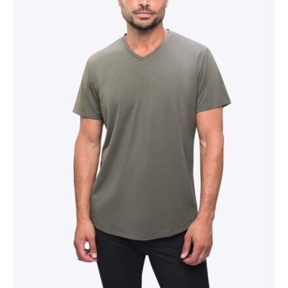 Cuts Clothing NWT AO Mens V neck curve hem tee shirt Large in Slate - Picture 1 of 9